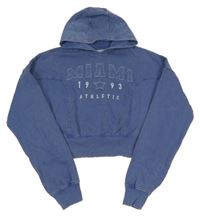 Modrá crop mikina s nápisem a kapucí Primark