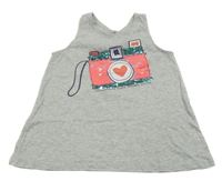 Sivý melírovaný top s foťákem a flitrami GAP