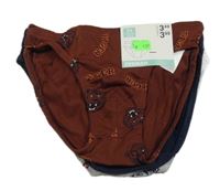 Nové - 3x - Hnědé + tmavomodré + šedé slipy s tygry Zeeman