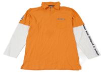 Oranžovo-biele polo tričko s nápisom C&A