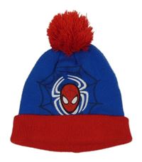 Kobaltově modro-červená pletená čepice se Spider-manem