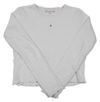 Smetanové žebrované crop triko s logem TOMMY HILFIGER