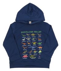 Tmavomodrá ľahká mikina s dinosaurami a kapucňou