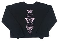 Čierna oversize crop mikina s motýlikmi a nápismi George
