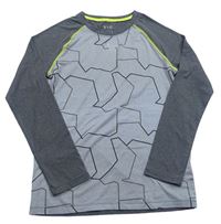 Sivo-tmavosivé melírované vzorované funkčné športové tričko Tchibo