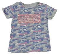 Šedo-army melírované tričko s nápisom PRIMARK