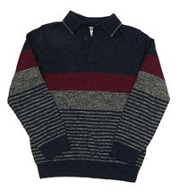Tmavomodro/vínovo/šedý melírovaný sveter s pruhmi M&Co