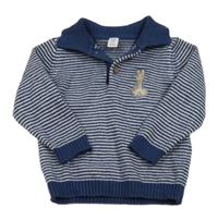 Tmavomodro-biely pruhovaný úpletový sveter s králíčkem - Peter Rabbit a golierikom M&S