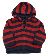 Tmavomodro-červený pruhovaný prepínaci sveter s kapucňou GAP