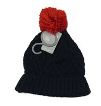 Nové - tmavomodrá vzorovaná pletená čepice s bambulí PRIMARK