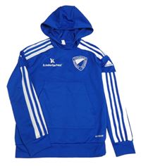 Safírovo-biela funkčná futbalová mikina so znakom a vreckom a kapucňou Adidas