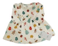 Nové - smetanové teplákové vánoční šaty s obrázky M&S