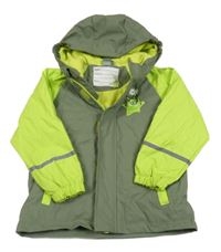 Khaki-limetková nepromokavá jarní bunda s příšerkou a kapucí Kiki&Koko