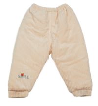 Meruňkové žebrované plyšové zateplené kalhoty s nápisem a srdíčkem 