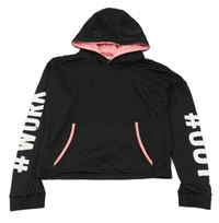 Čierna thermo crop mikina s vreckom a nápismi a kapucňou MINOTI