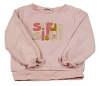 Svetloružová tepláková mikina s nápismi a volánikmi TAPE 'A L'OEIL