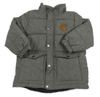 Sivá melírovaná prešívaná šušťáková zimná bunda s nášivkou H&M