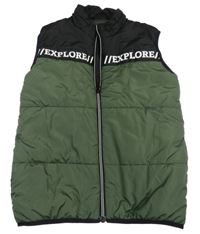 Kaki-čierna prešívaná šušťáková zateplená vesta s nápismi name it.