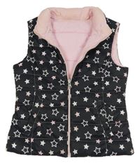 Čierna prešívaná šušťáková zateplená obojstranná vesta s hviezdičkami Benetton