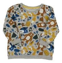 Sivá melírovaná mikina so zvieratkami a batohy a stany a týpí so cute