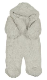 Biela chlpatá zateplená kombinéza s kapucňou s uškami George