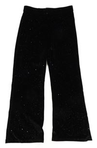 Čierne trblietavé flare zamatové nohavice George