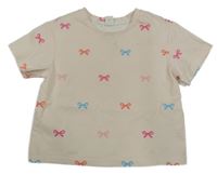 Vanilkové tričko s mašličkami SHEIN