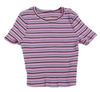 Fialoovo-ružovo-čierno-bielo-tmavoružové pruhované rebrované crop tričko PRIMARK