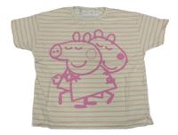 Smetanovo-svetloružové pruhované tričko s Peppa Pig ZARA