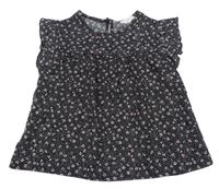Černo-bílá vzorovaná kytičkovaná mačkaná crop halenka s volánky MANGO