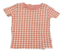 Jahodovo-bielo-ružové kockované tričko PRIMARK