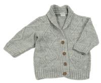 Šedý melírovaný vzorovaný vlněný propínací svetr H&M
