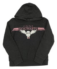 Tmavošedá melírovaná mikina s Hedwigou - Harry Potter a kapucí
