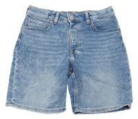 Modré plísňové regular fit waist teplákové riflové kraťasy H&M