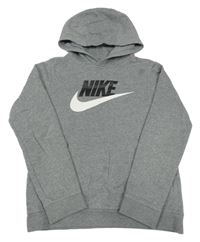 Šedá melírovaná mikina s logem a kapsou a kapucí Nike