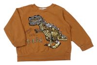 Hnedá mikina s dinosaurom s překlápěcími flitre H&M