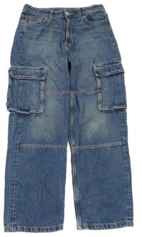 Modré cargo loose fit waist straight leg rifle H&M
