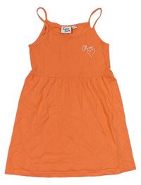 Oranžové bavlnené šaty s nápisom a srdiečkom