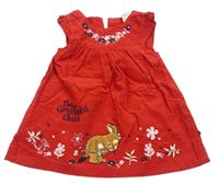 Červené menšestrové šaty s kvietkami a králikom Tu