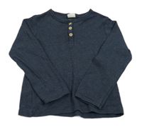 Tmavomodré melírované triko s knoflíky H&M