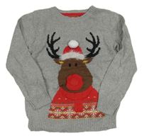 Sivý melírovaný vlnený sveter so sobom Tu