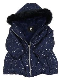 Tmavomodrá šušťáková zimná bunda s hviezdami a kapucňou zn. V by Very