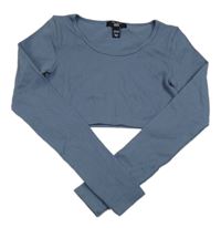 Tmavomodré žebrované sportovní crop triko New Look