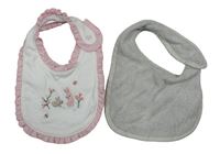 2x slinták - bílý s králíky + světlešedý froté