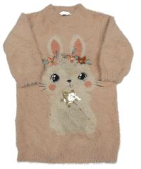 Staroružové chlpaté svetrové šaty s králikom s flitrami C&A