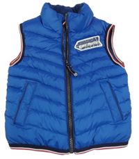 Modrá prešívaná šušťáková zateplená vesta s nášivkou Eat Ants