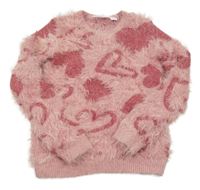 Staroružový chlpatý sveter so srdiečkami L&D