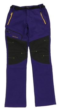Fialovo-čierne softshellové nohavice s opaskom