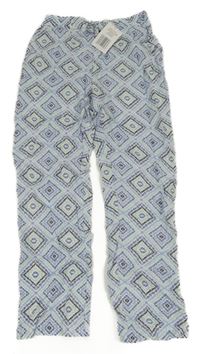 Nové - Bielo-modro-čierne vzorované ľahké nohavice Alive