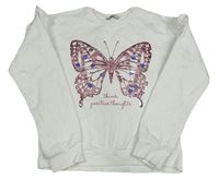 Biela mikina s motýlom s flitrami a volánikmi George